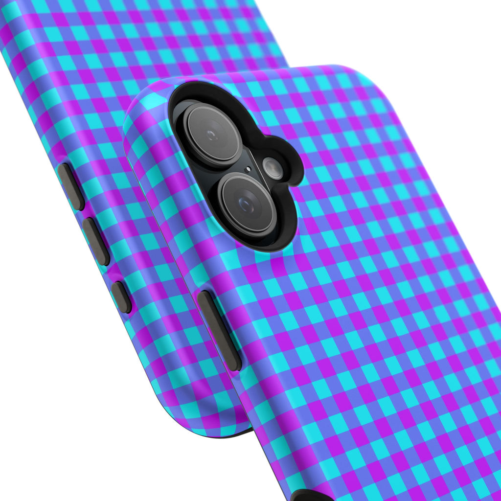 Phone Case — Blue & Purple Gingham Magnetic Impact-Resistant Case
