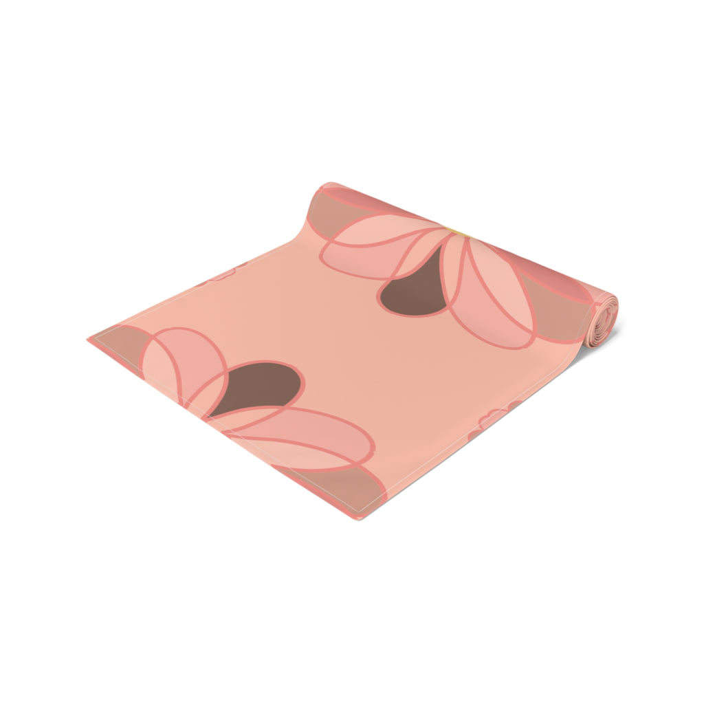 Pink Floral Table Runner — Retro Flower Pattern Cotton-Poly Table Runner