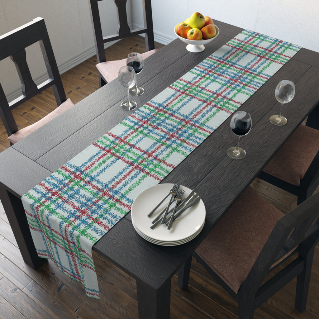 Festive Plaid Table Runner — Red, Green & Blue Holiday Plaid Cotton-Poly Blend
