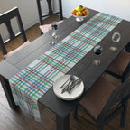 Festive Plaid Table Runner — Red, Green & Blue Holiday Plaid Cotton-Poly Blend
