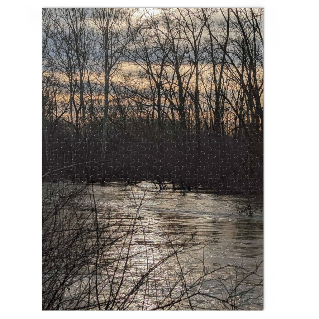 Lake at Dusk Jigsaw Puzzle with Tin — Scenic Sunset Puzzle