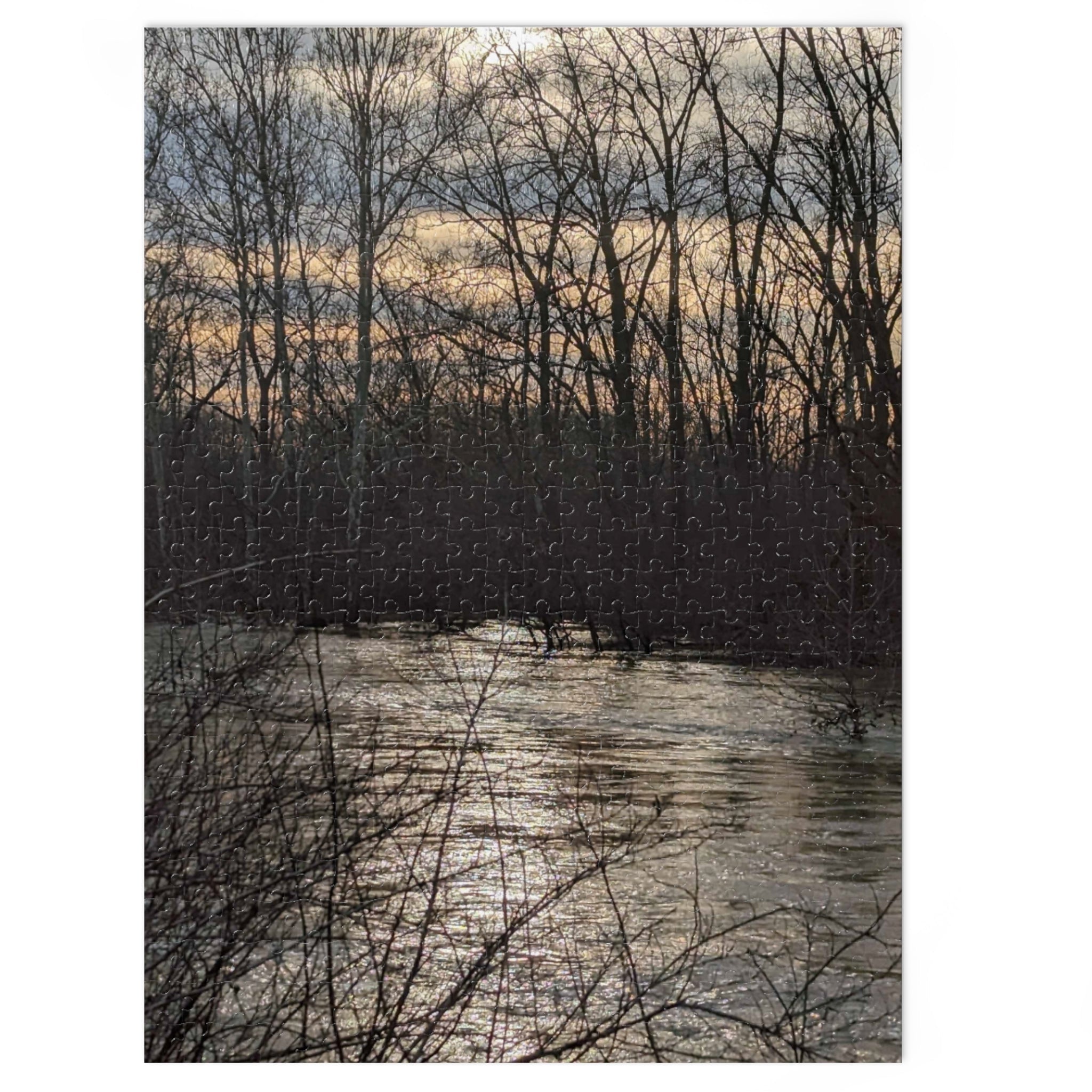 Lake at Dusk Jigsaw Puzzle with Tin — Scenic Sunset Puzzle