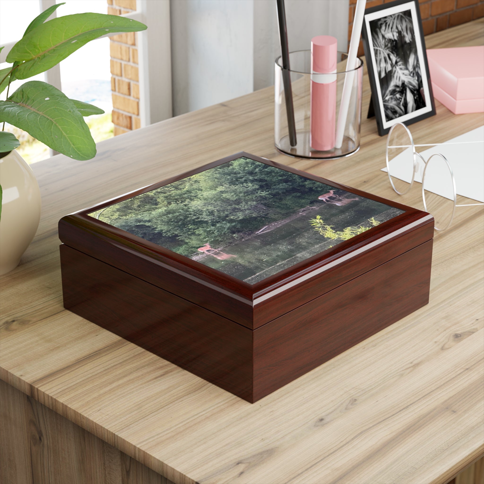 Woodland Deer Jewelry Box — Scenic Lake Reflection Keepsake Box