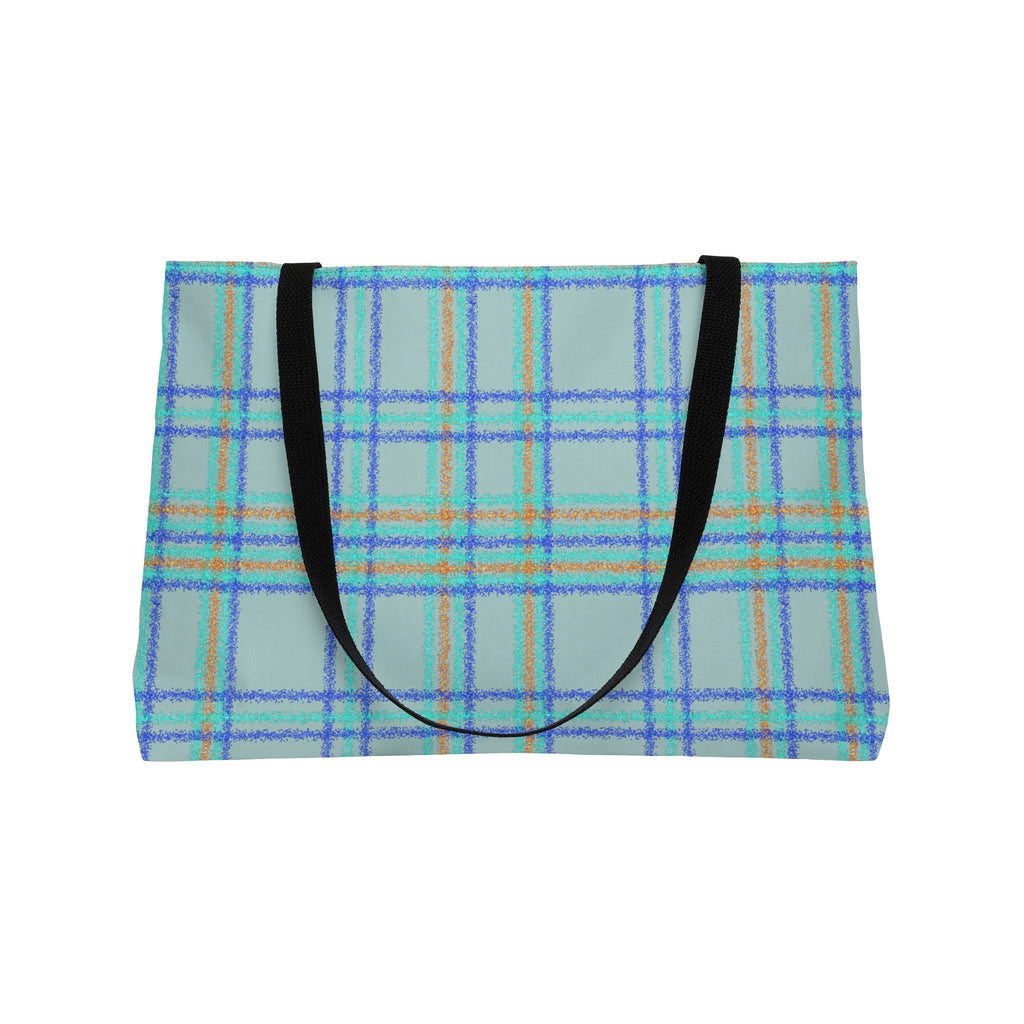 Blue Plaid Weekender Tote Bag – Lightweight Travel & Beach Carryall