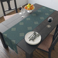 Geometric Diamond Table Runner — Modern Teal Cotton-Poly Accent