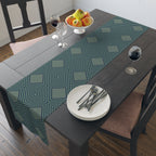 Geometric Diamond Table Runner — Modern Teal Cotton-Poly Accent