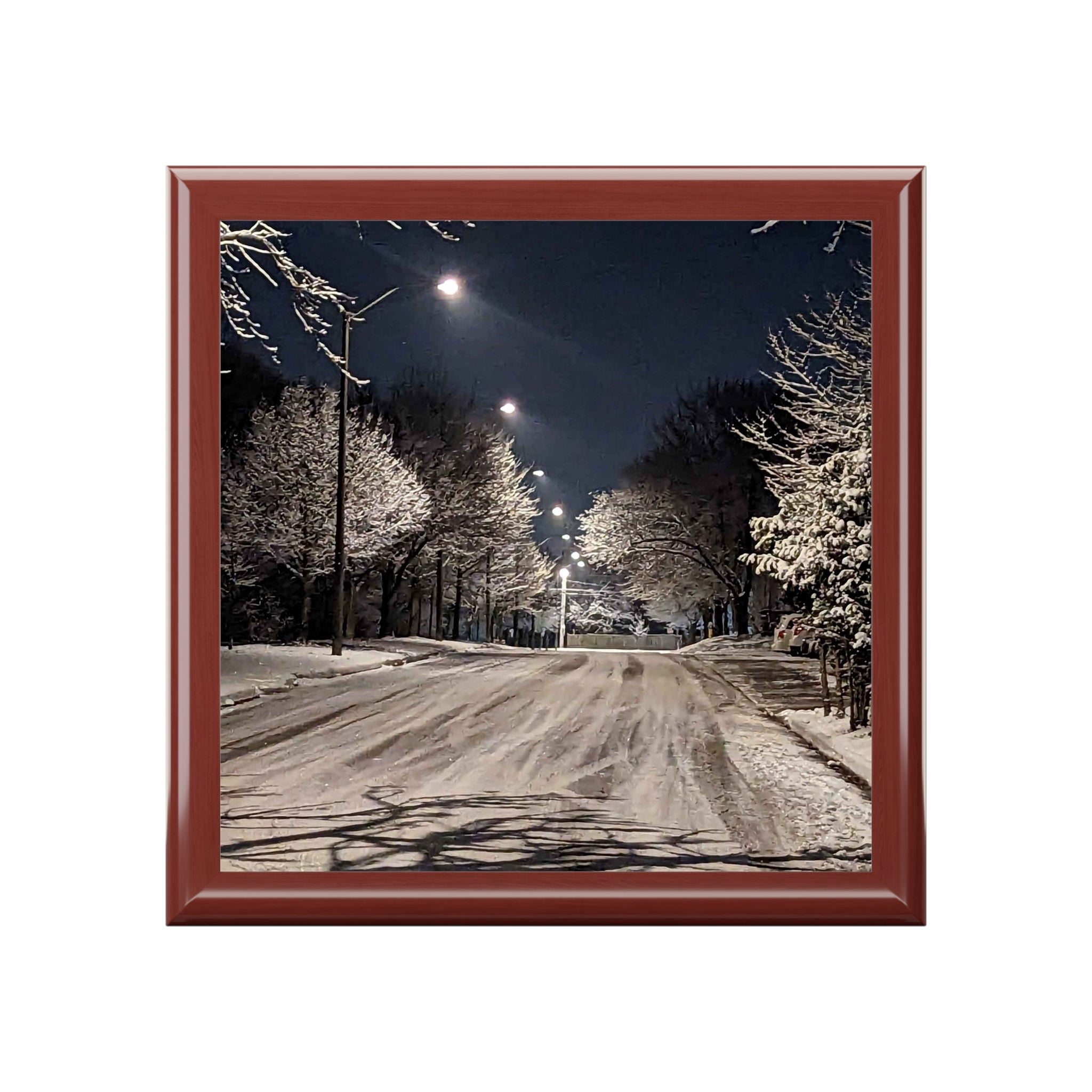 Snowy Night Jewelry Box — Winter Street Scene Keepsake Box