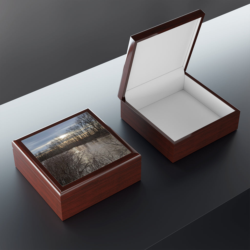 Scenic Winter Lake Jewelry Box – Sunset Reflections Keepsake Box