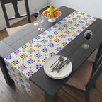 Floral Tile Table Runner — Retro Pastel Pattern Cotton-Poly Blend