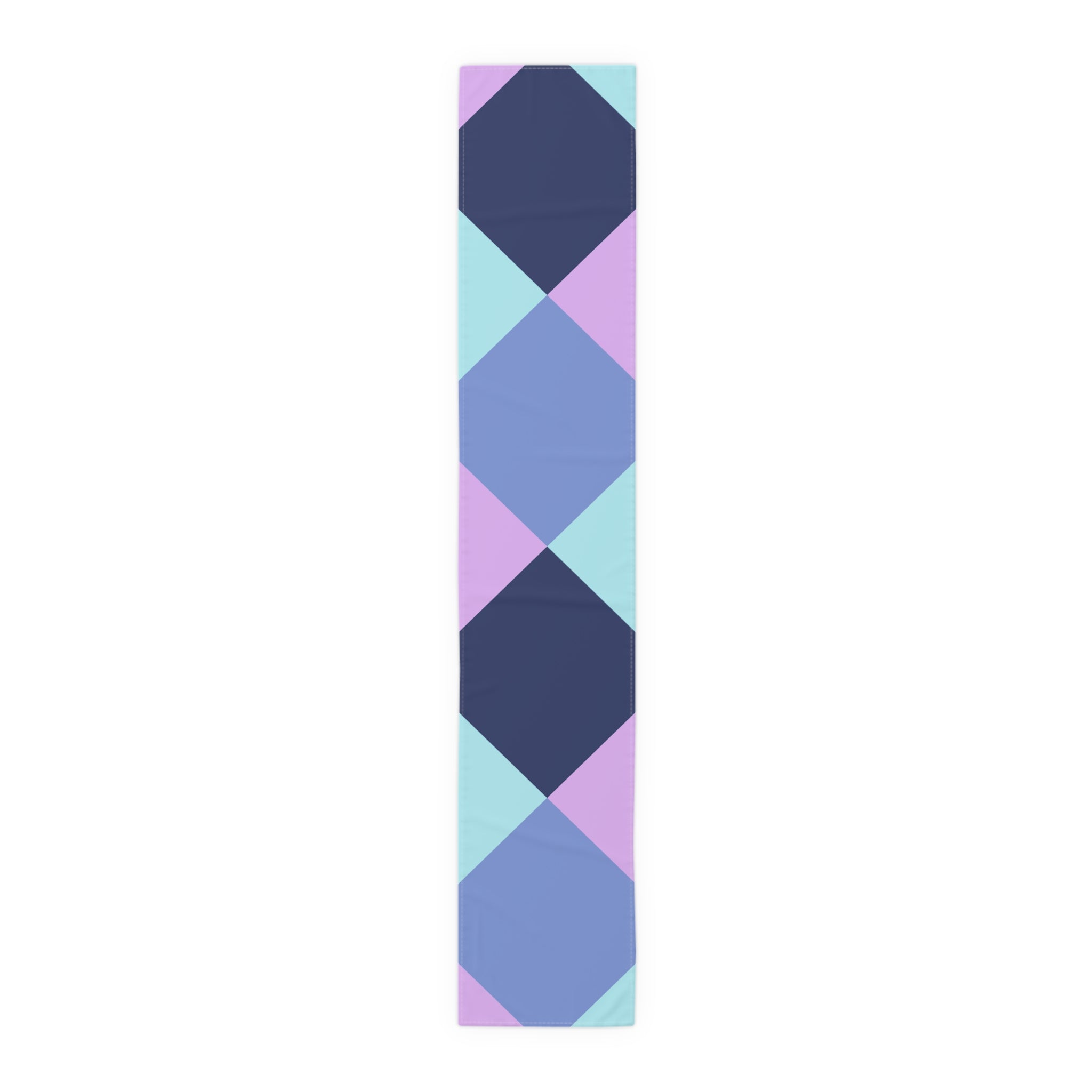 Pastel Geometric Table Runner — Blue Lavender Diamond Pattern