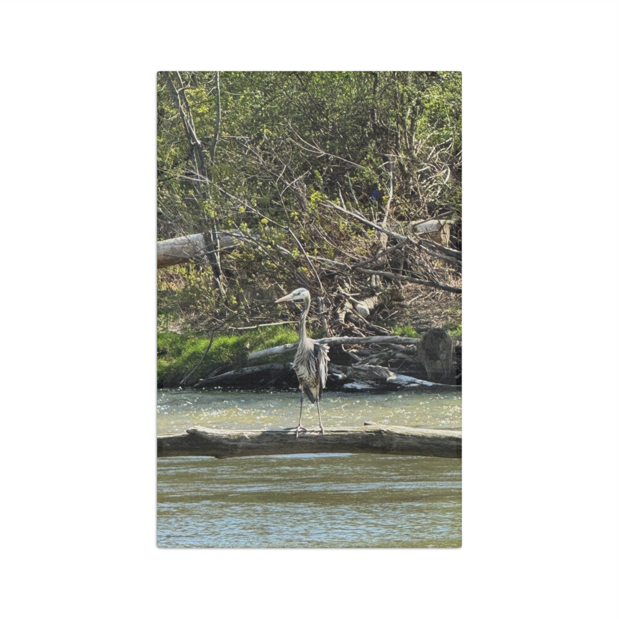 Great Blue Heron Microfiber Tea Towel — Nature-Inspired River Bird Kitchen Towel