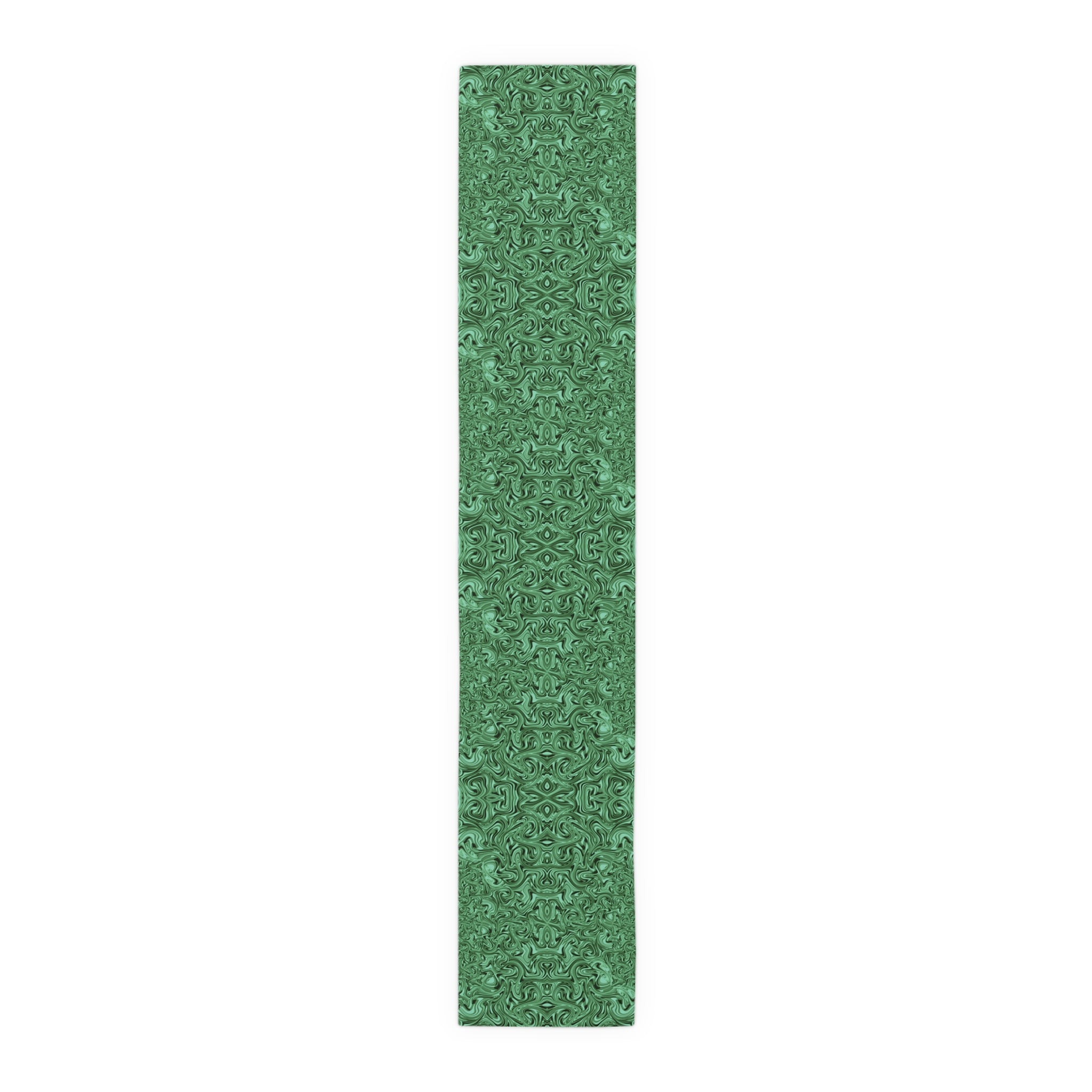 Emerald Marble Table Runner — Green Swirl Cotton-Poly Dining Decor