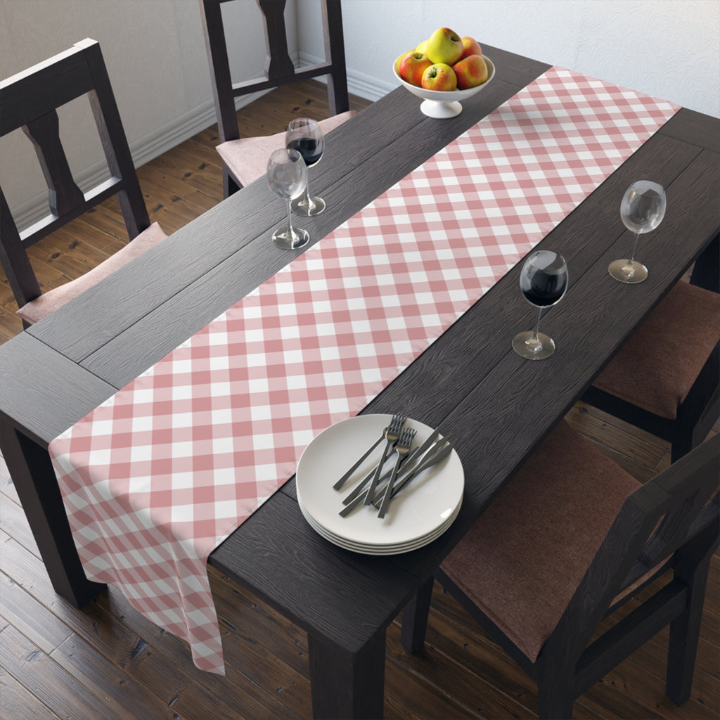 Pink Gingham Table Runner — Cotton-Blend Plaid Decor for Farmhouse, Spring & Picnic Tables