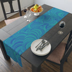 Blue Teal Swirl Table Runner — Abstract Coastal Pattern for Dining & Entertaining