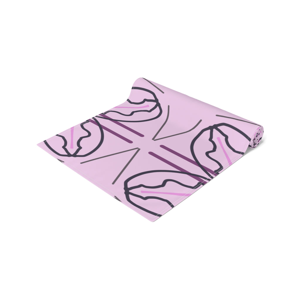 Pink Floral Geometric Table Runner — Modern Blossom Dining Decor