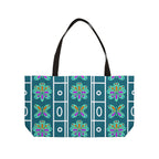 Patterned Weekender Tote Bag — Teal Floral Geometric Travel Bag