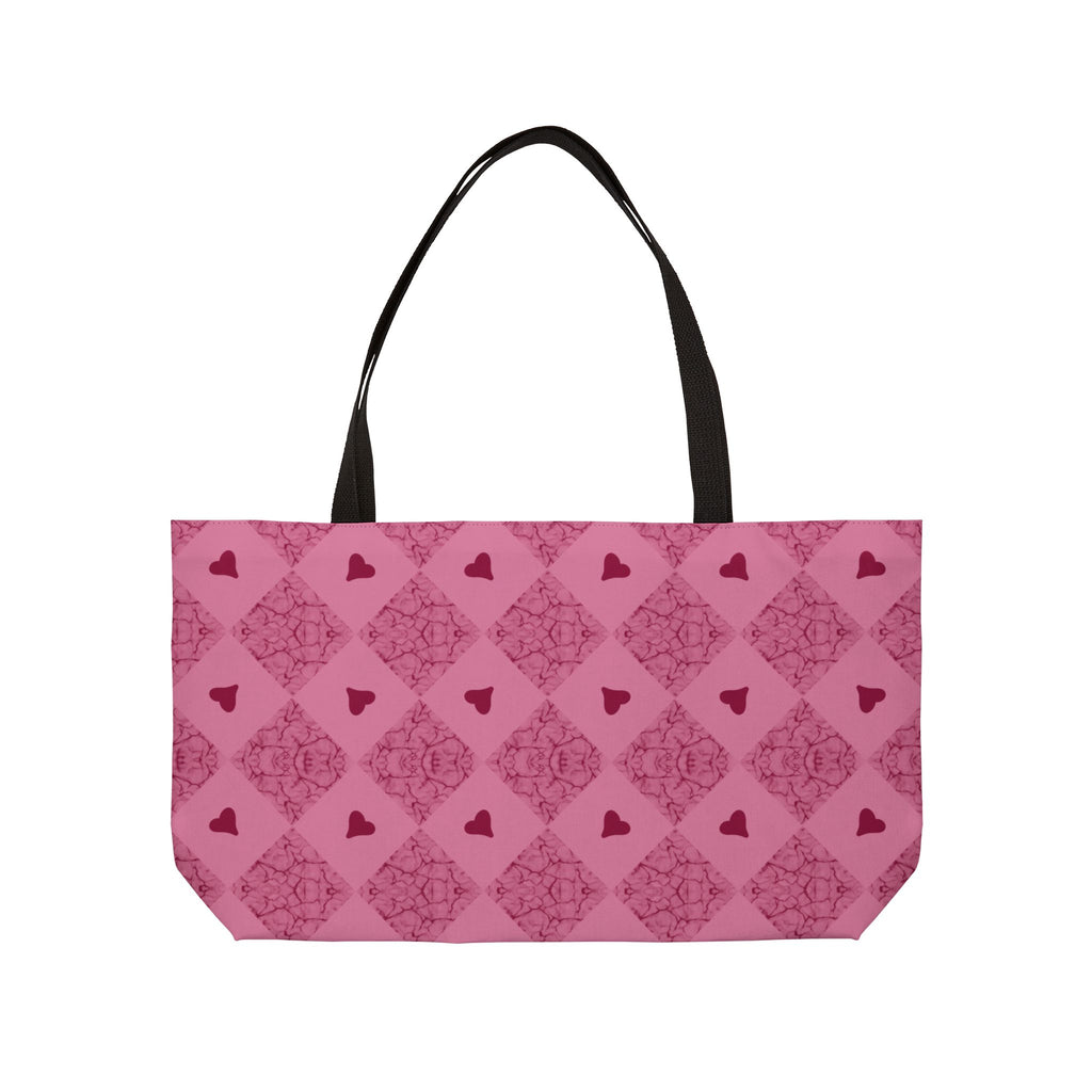 Weekender Tote Bag — Pink Heart Diamond Pattern Travel Tote (Valentine’s Gift)