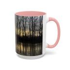 Sunset Reflection Coffee Mug — Forest Silhouette Accent Mug