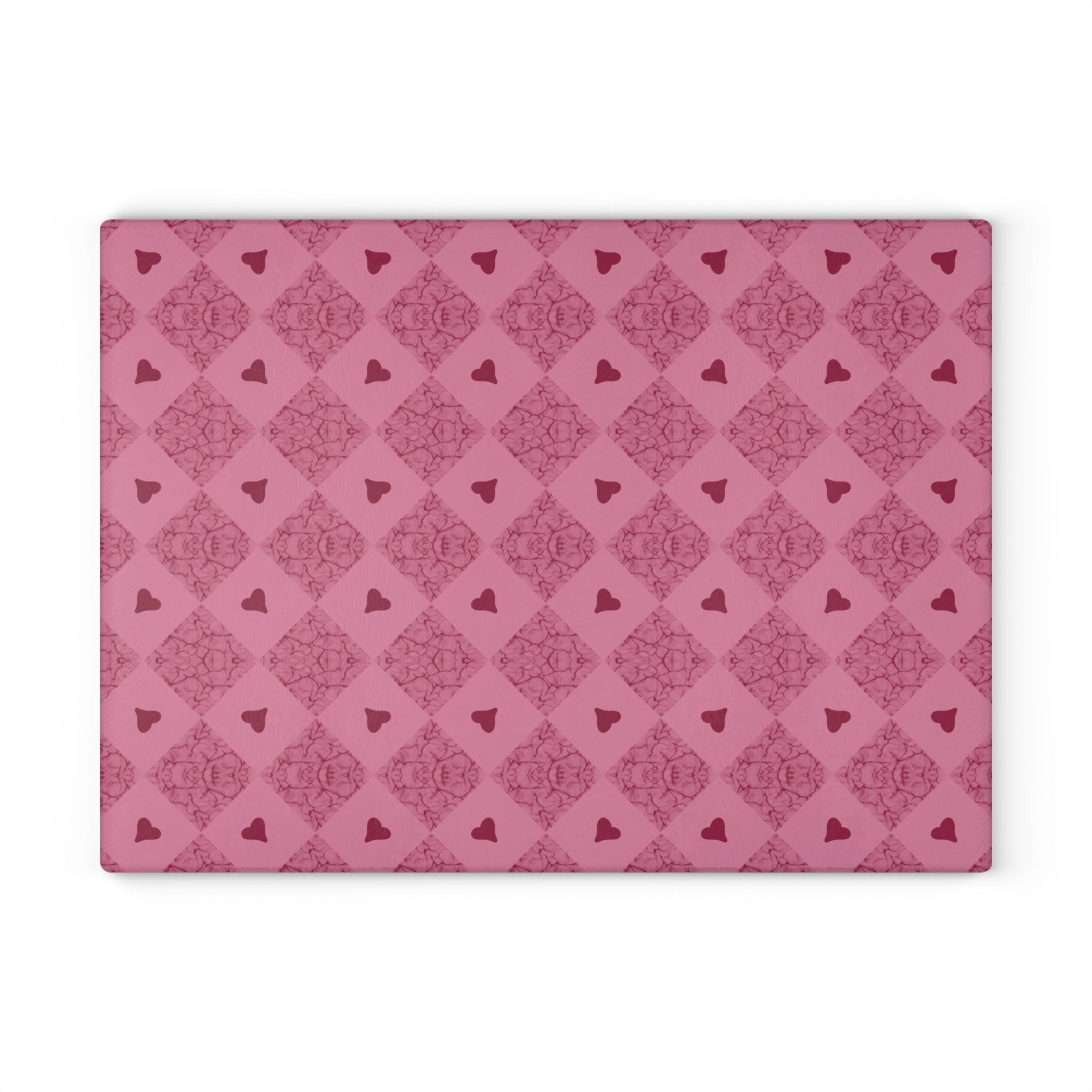 Pink Heart Pattern Glass Cutting Board — Decorative Kitchen Chopping Board