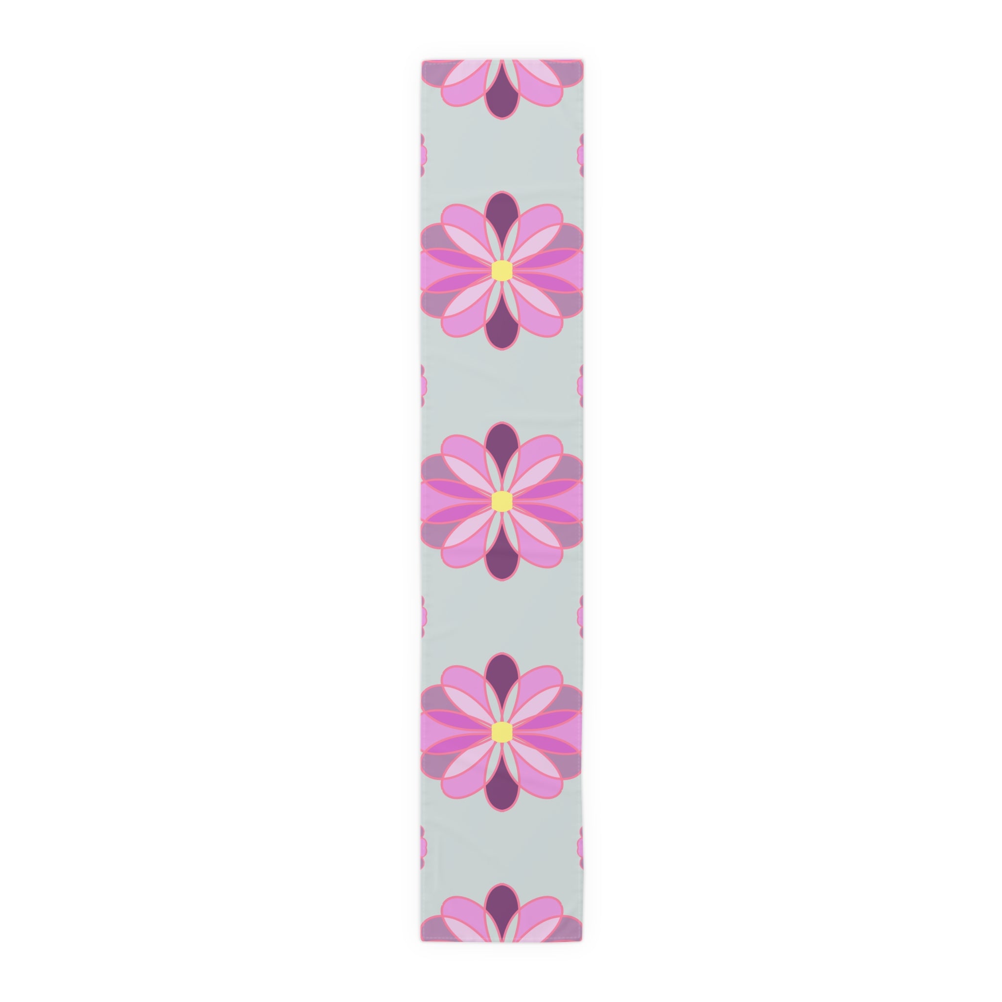Pink Retro Floral Table Runner — Midcentury Flower Pattern Cotton-Poly Blend