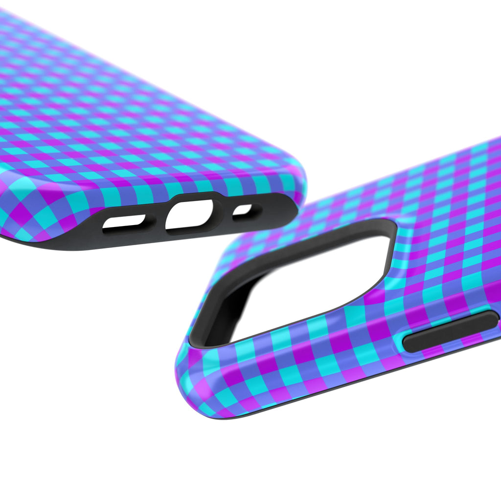 Phone Case — Blue & Purple Gingham Magnetic Impact-Resistant Case