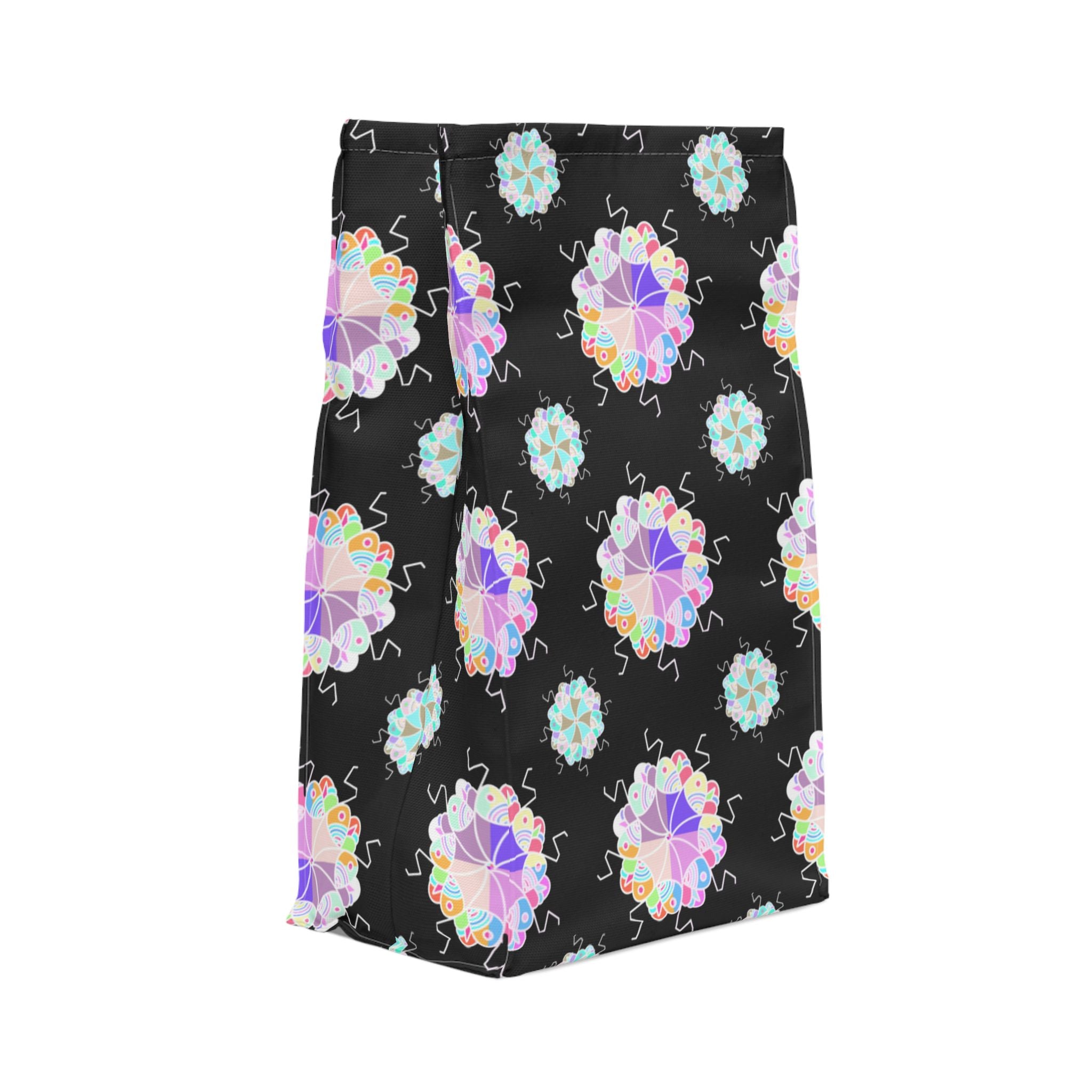 Insulated Lunch Bag — Pastel Geometric Mandala Pattern on Black