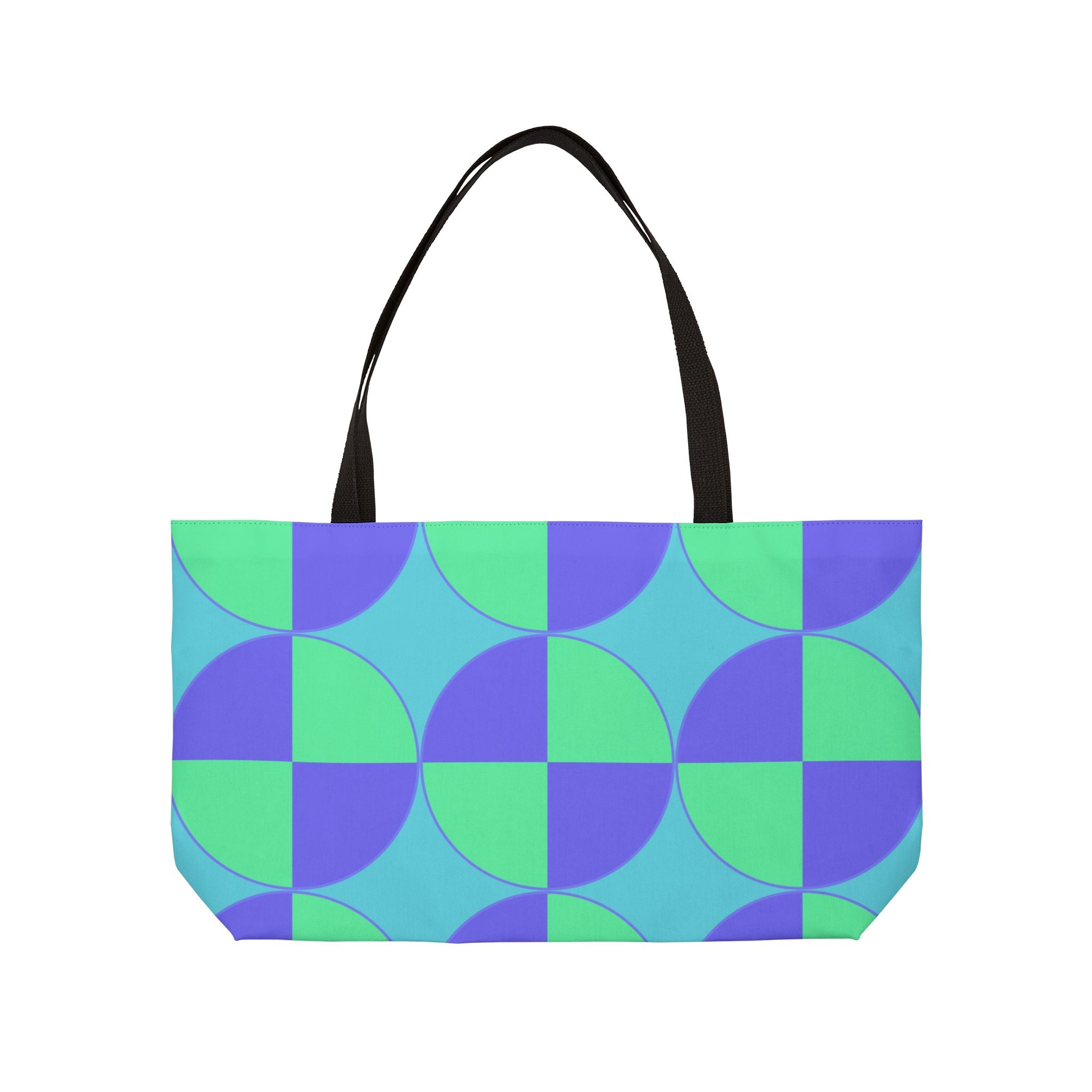 Geometric Circle Pattern Weekender Tote — Teal & Purple Retro Travel Bag