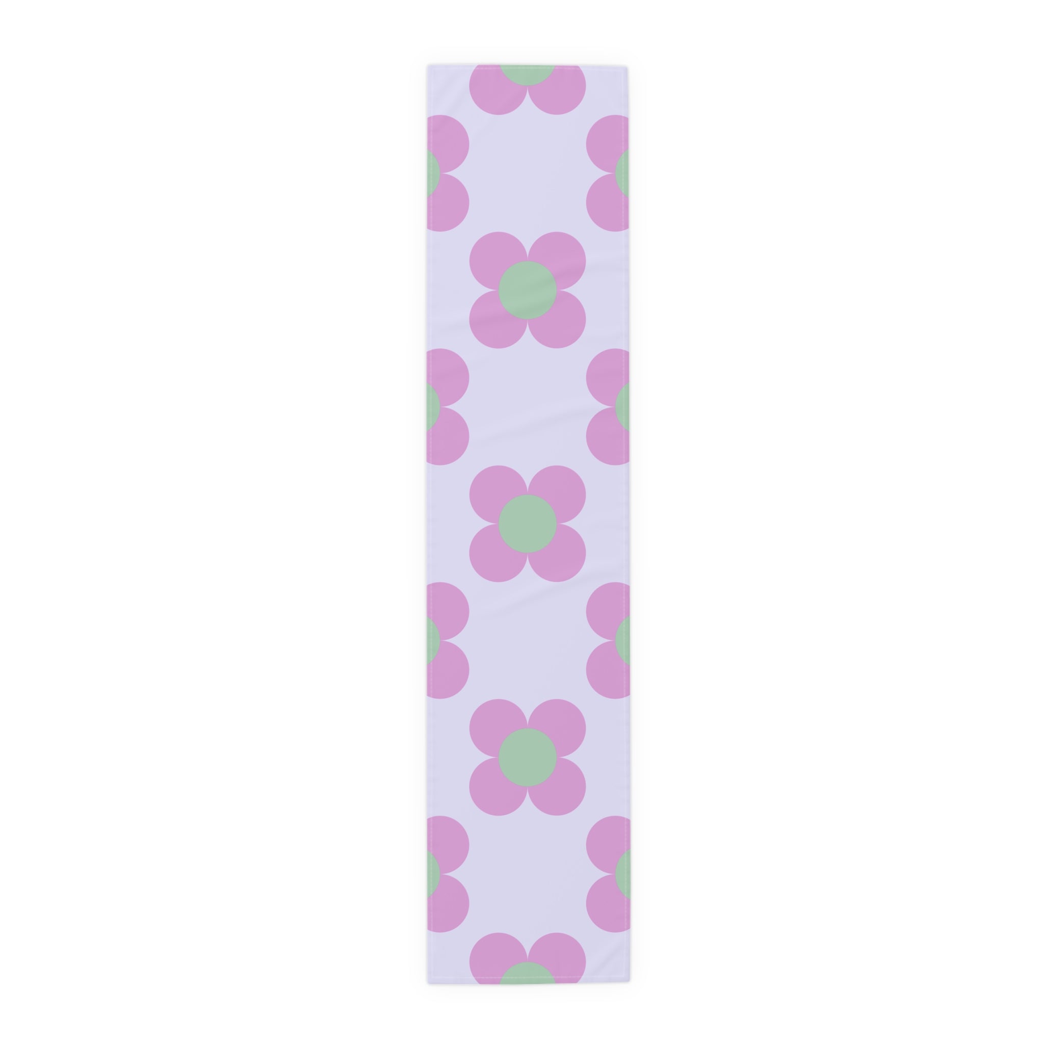 Pastel Floral Table Runner — Pink & Green Daisy Pattern