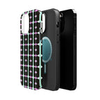 Geom Stripe Magnetic Phone Case — Black with Mint & Lavender Pattern