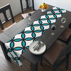 Geometric Blue Trellis Table Runner — Modern Mid-Century Dining Accent
