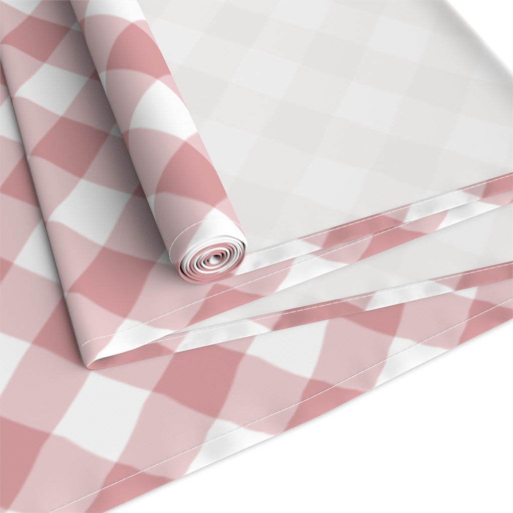 Pink Gingham Table Runner — Cotton-Blend Plaid Decor for Farmhouse, Spring & Picnic Tables