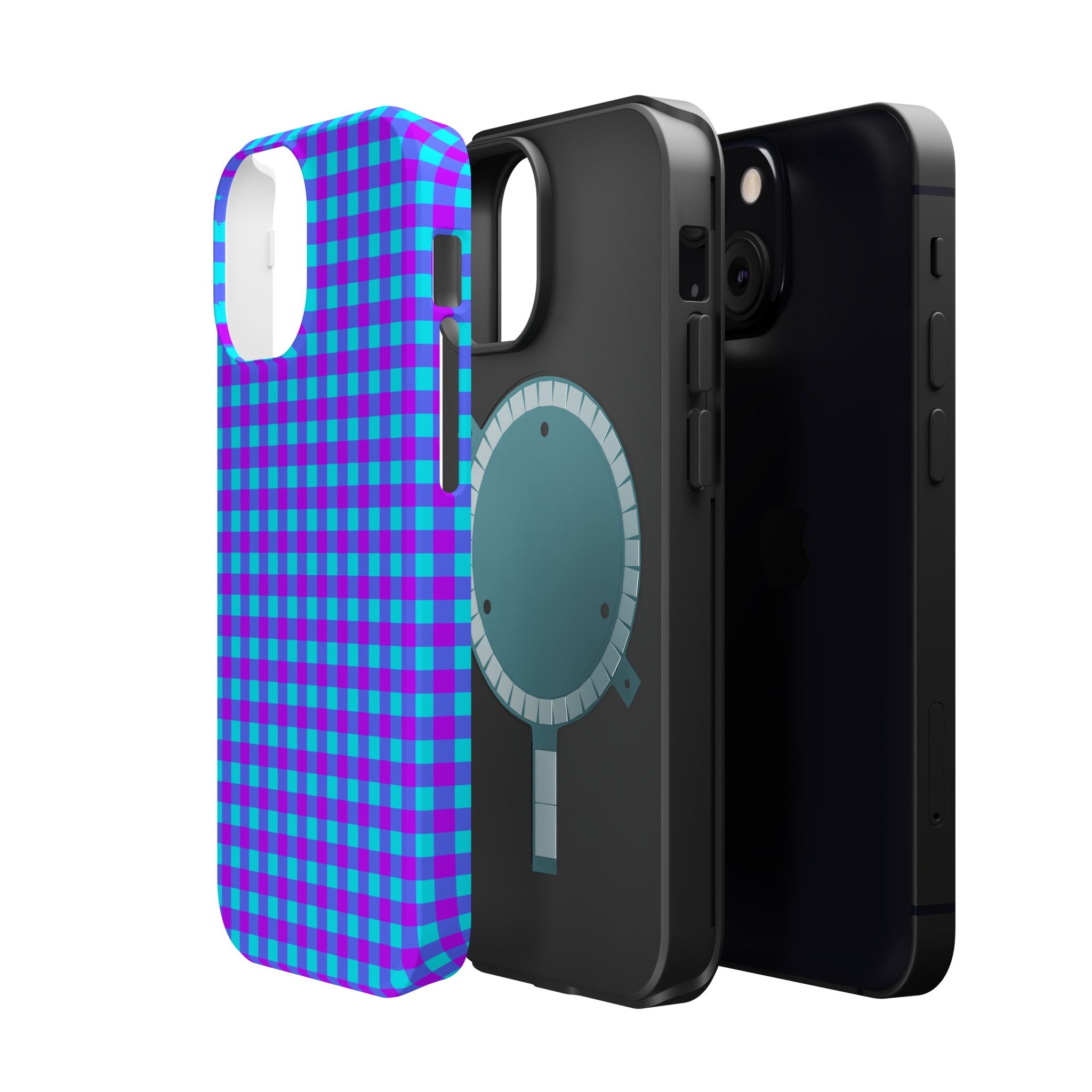 Phone Case — Blue & Purple Gingham Magnetic Impact-Resistant Case