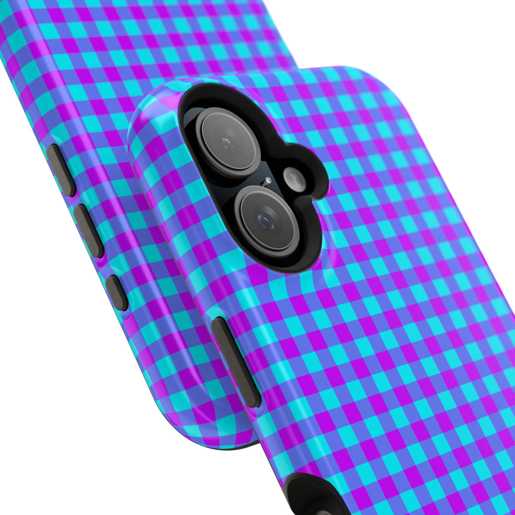 Phone Case — Blue & Purple Gingham Magnetic Impact-Resistant Case