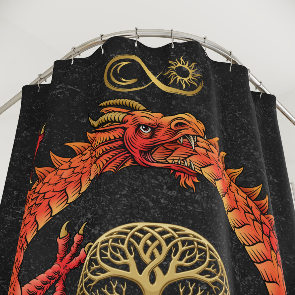 Ouroboros Dragon Shower Curtain — Celtic Tree of Life Bathroom Decor