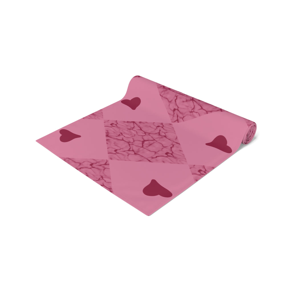 Pink Heart Patchwork Table Runner - Romantic Valentine Dining Decor