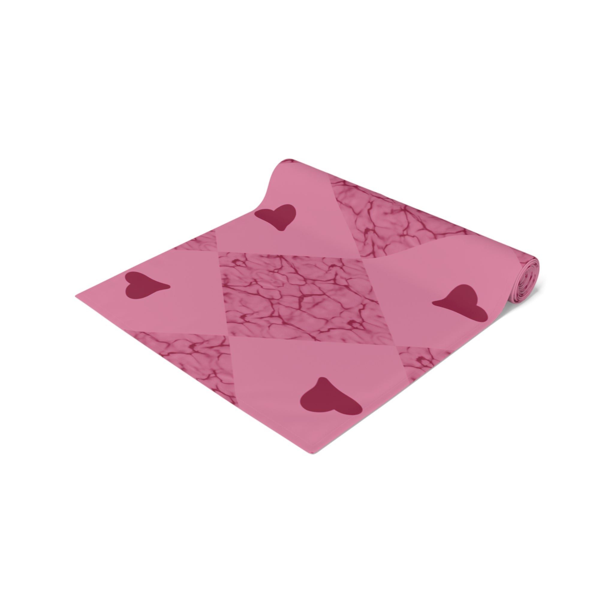 Pink Heart Patchwork Table Runner - Romantic Valentine Dining Decor