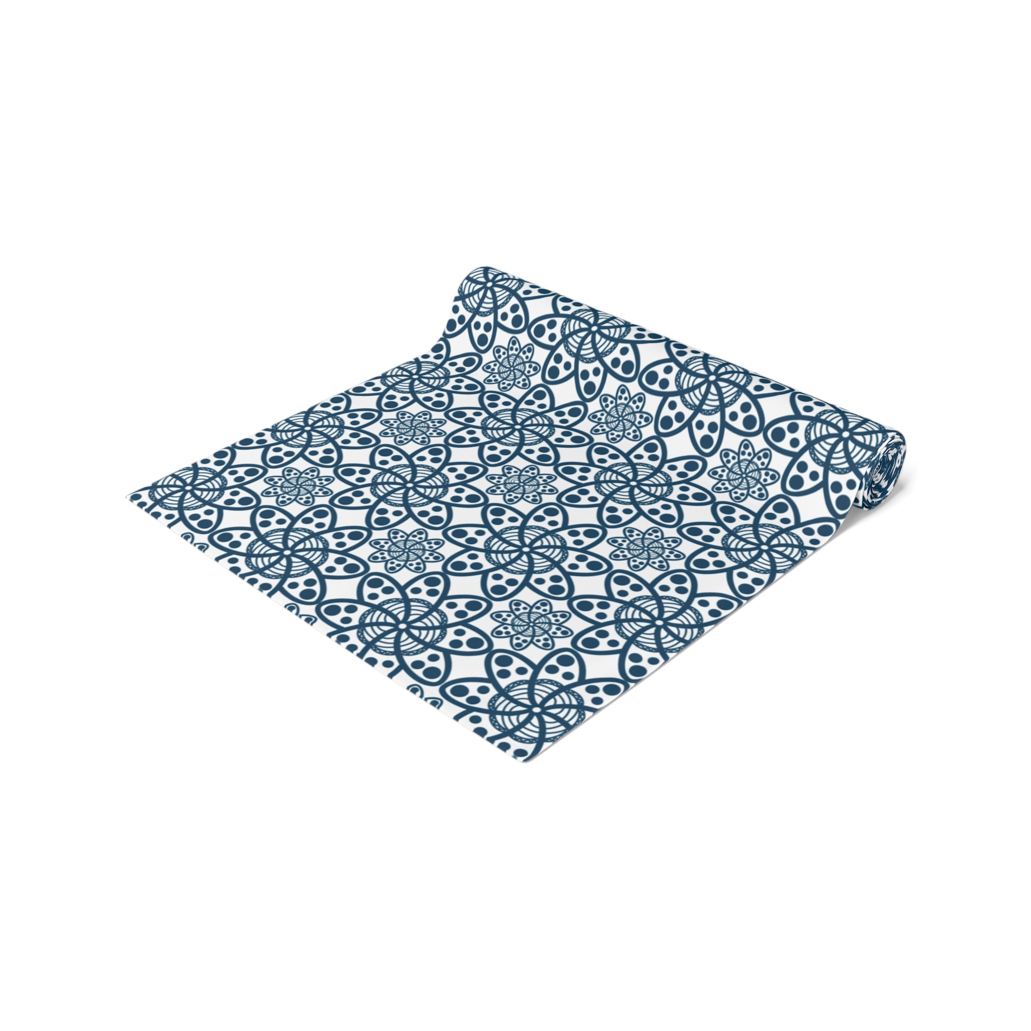 Blue Moroccan Tile Table Runner — Cotton-Poly Decorative Dining Accent