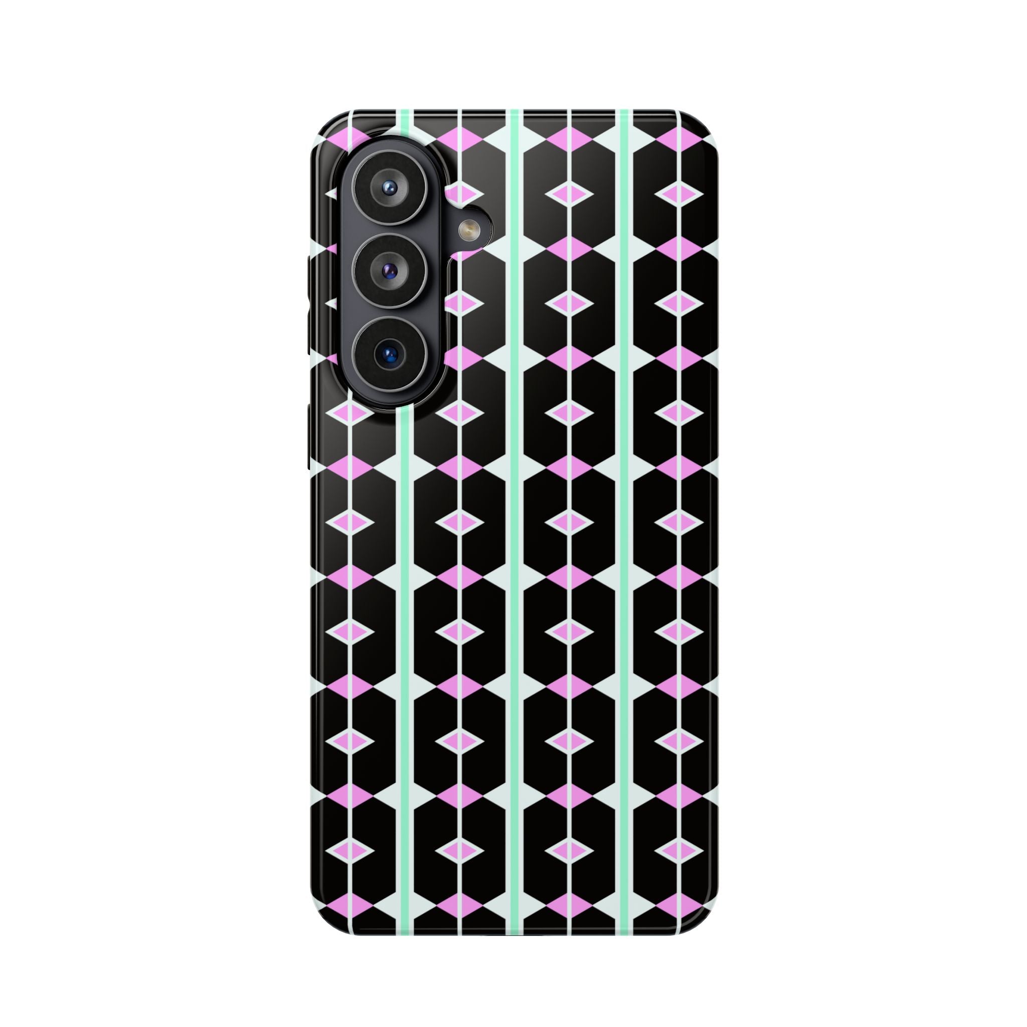 Geom Stripe Magnetic Phone Case — Black with Mint & Lavender Pattern