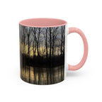 Sunset Reflection Coffee Mug — Forest Silhouette Accent Mug