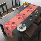 Pink Floral Table Runner — Retro Flower Pattern Cotton-Poly Table Runner
