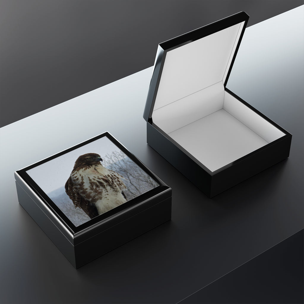 Hawk Photo Jewelry Box – Decorative Keepsake Box with Bird of Prey Image