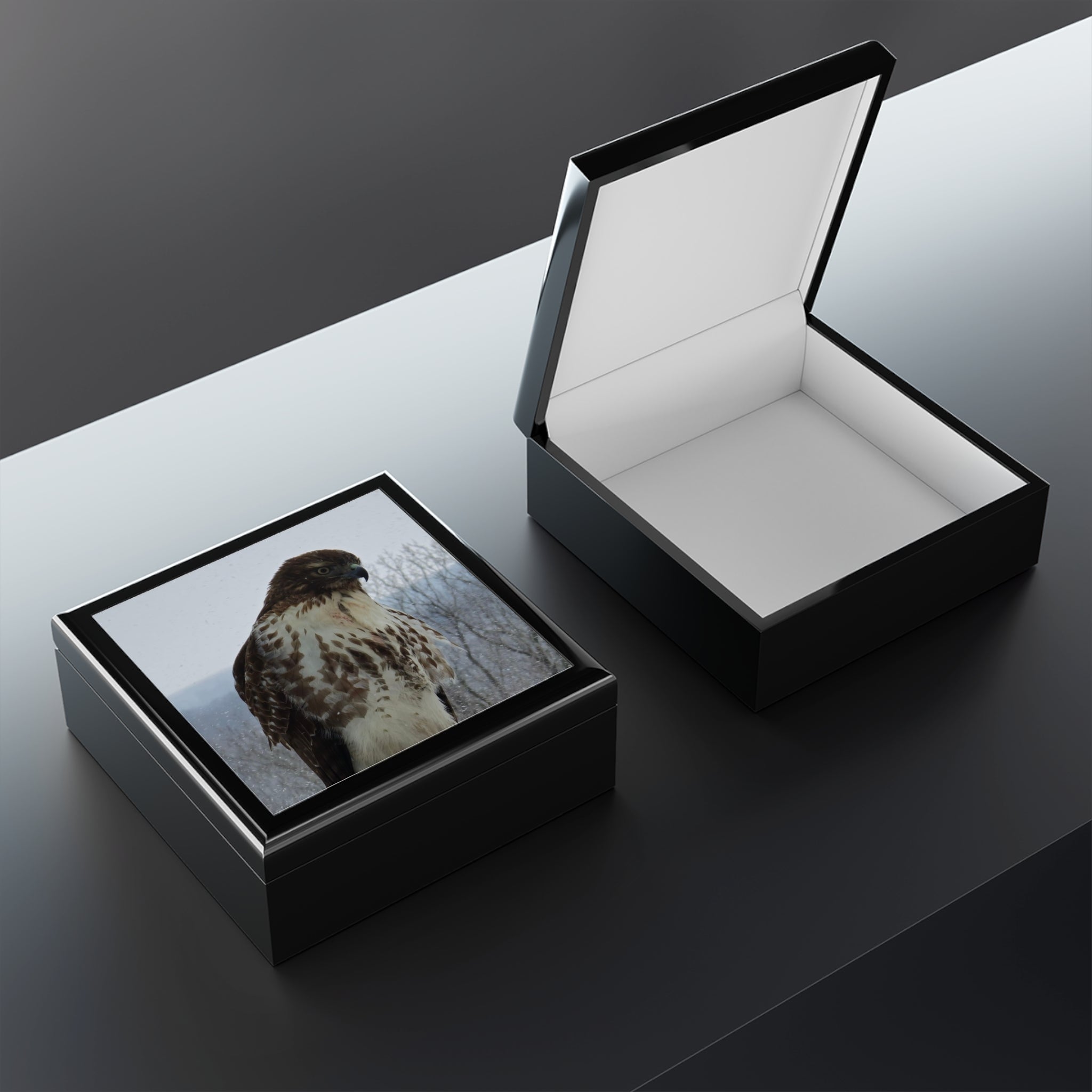 Hawk Photo Jewelry Box – Decorative Keepsake Box with Bird of Prey Image