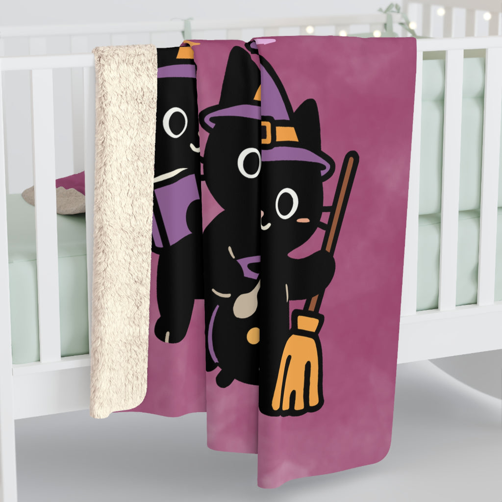 Everything Will Be OK Sherpa Blanket — Cute Witch Cat Cozy Throw