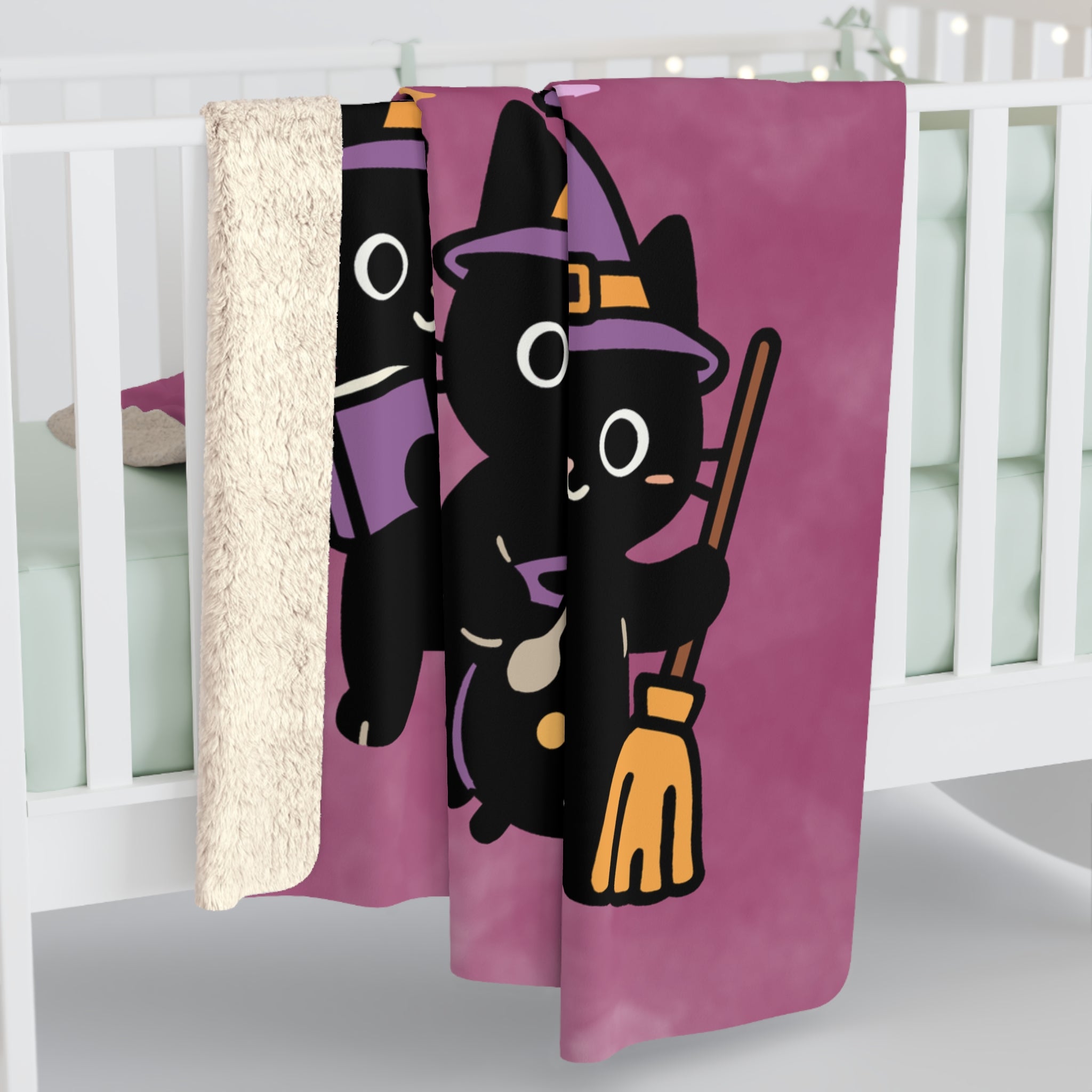 Everything Will Be OK Sherpa Blanket — Cute Witch Cat Cozy Throw