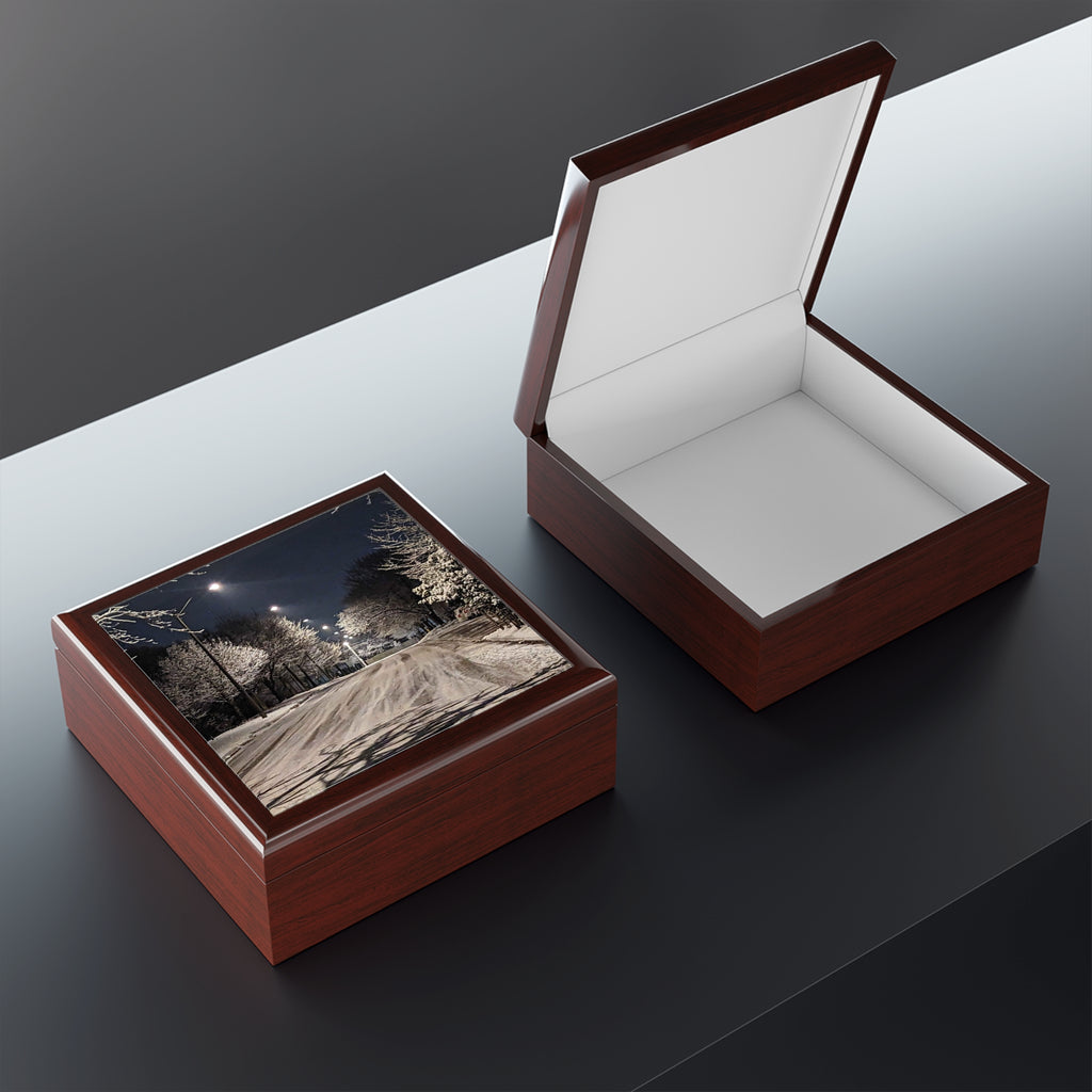 Snowy Night Jewelry Box — Winter Street Scene Keepsake Box
