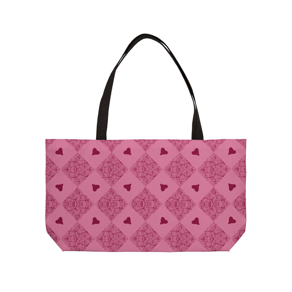 Weekender Tote Bag — Pink Heart Diamond Pattern Travel Tote (Valentine’s Gift)