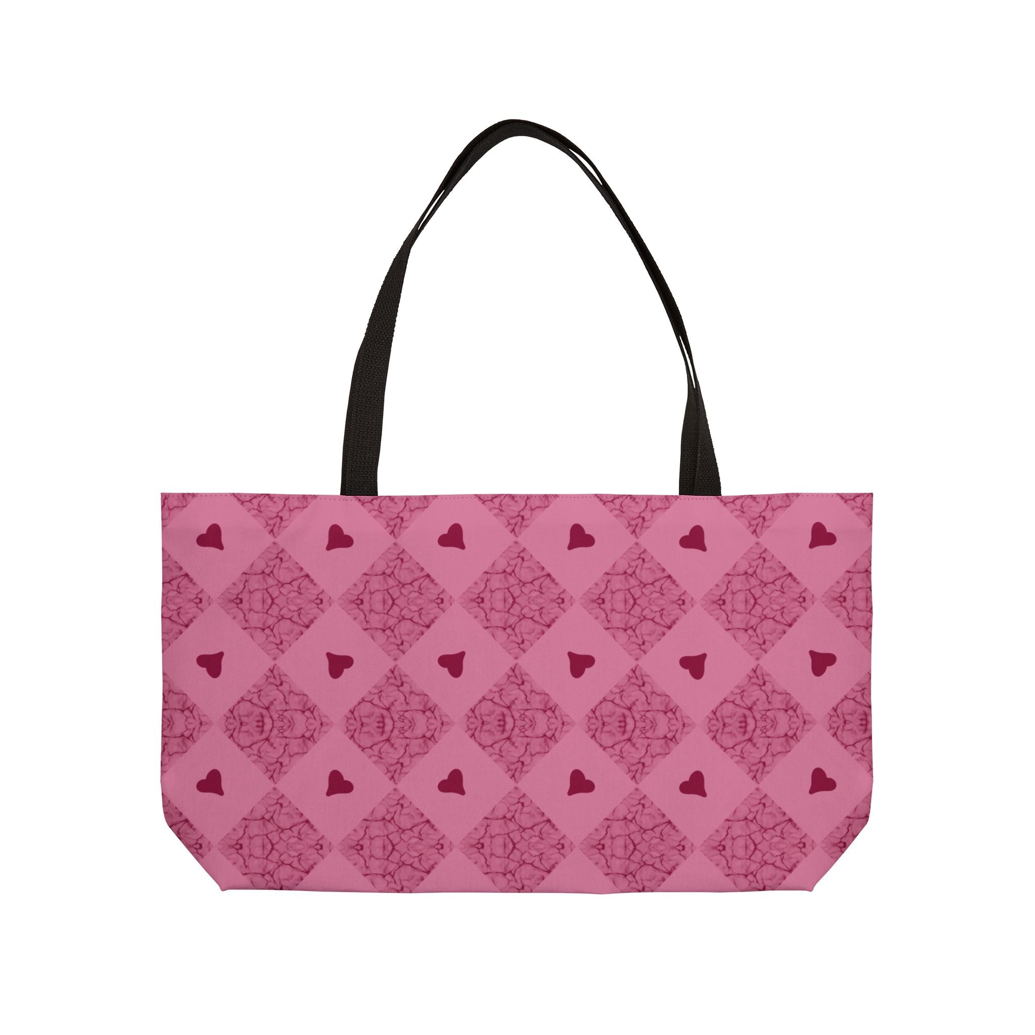 Weekender Tote Bag — Pink Heart Diamond Pattern Travel Tote (Valentine’s Gift)
