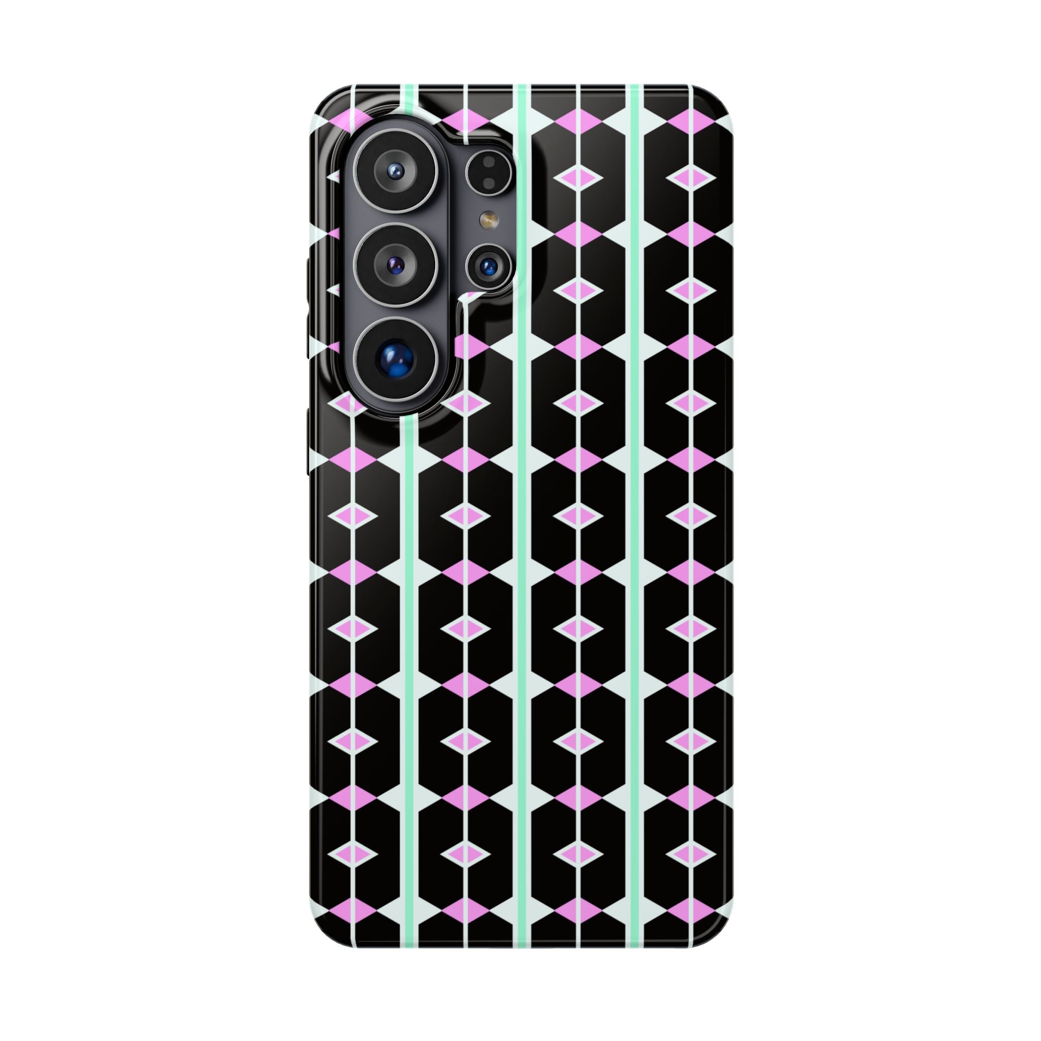 Geom Stripe Magnetic Phone Case — Black with Mint & Lavender Pattern