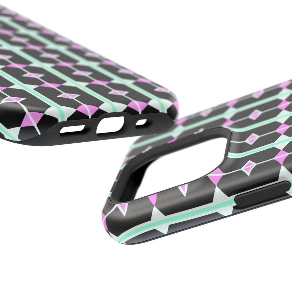 Geom Stripe Magnetic Phone Case — Black with Mint & Lavender Pattern