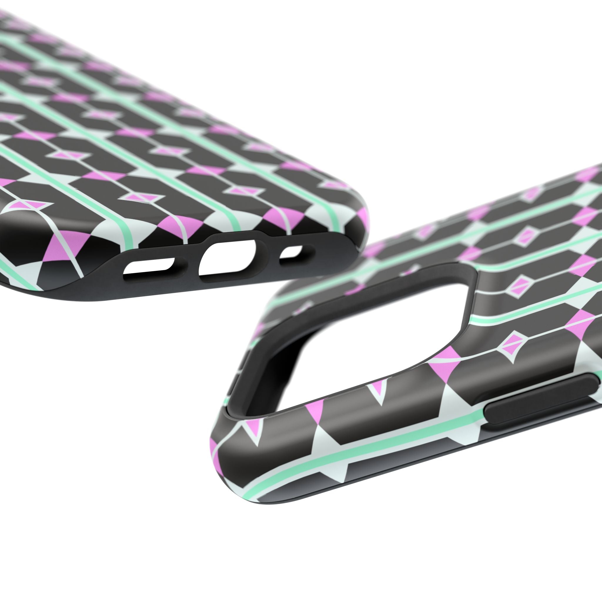 Geom Stripe Magnetic Phone Case — Black with Mint & Lavender Pattern